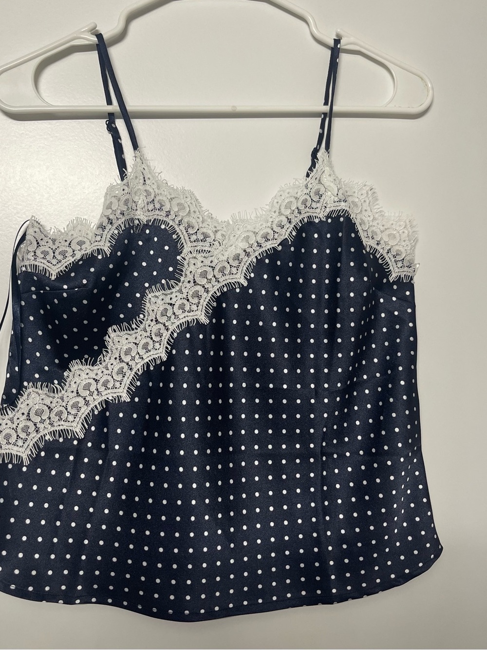 Navy Polka Dot Lace Trim Camisole